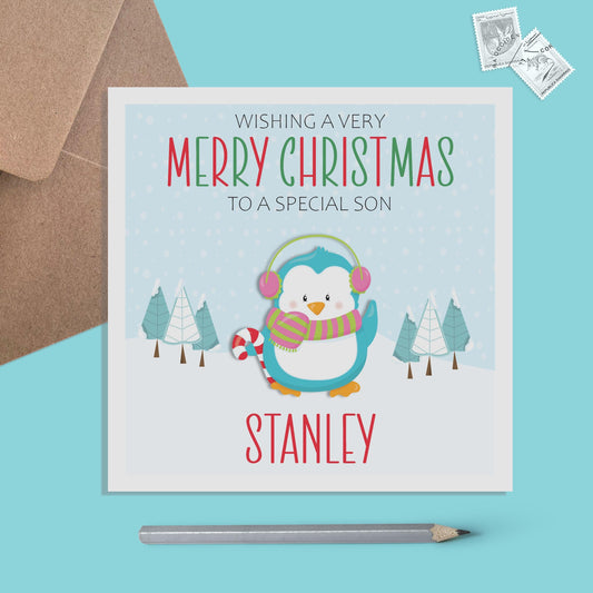 Penguin Son Christmas Card - Personalised Christmas Keepsake - PMPrinted