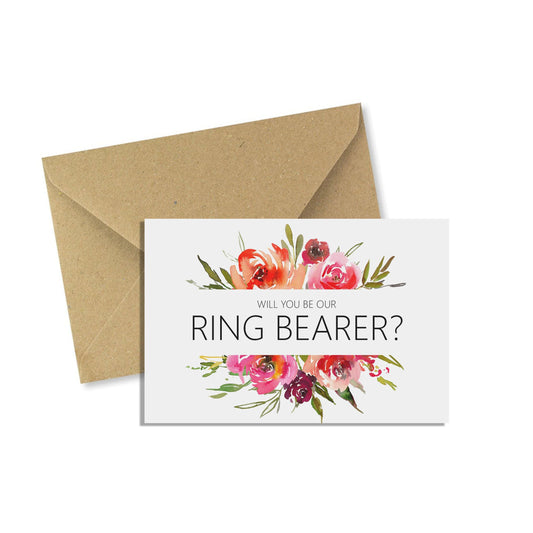 Red Floral Will You Be Our Ring Bearer? A6 Proposal Card With Kraft Envelope