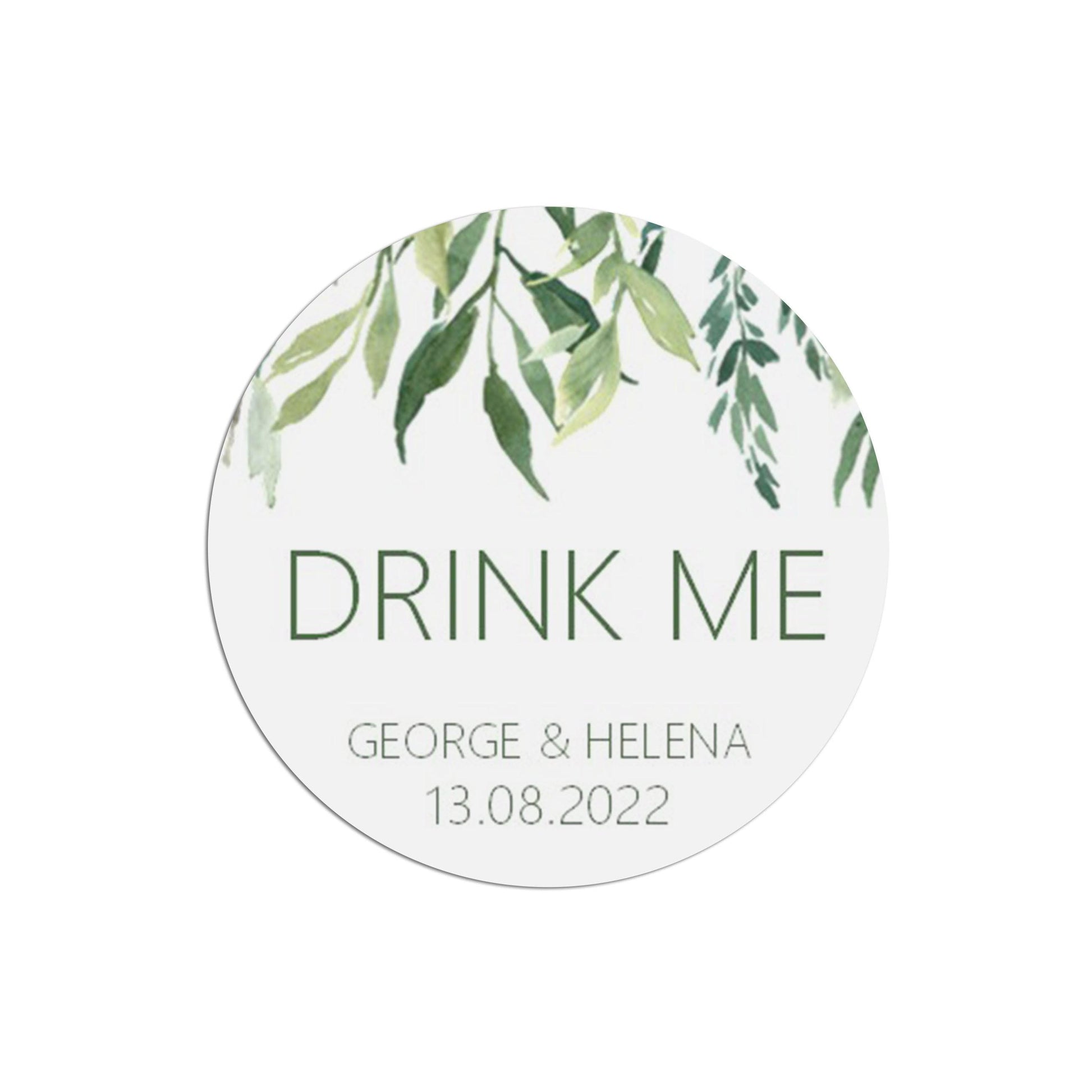 Drink Me Wedding Stickers - Greenery