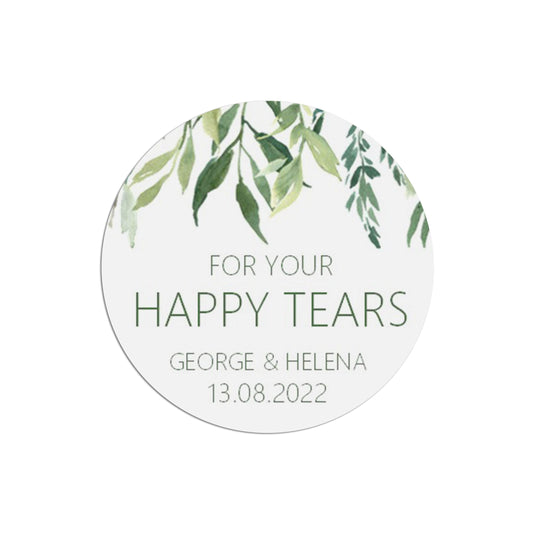 Happy Tears Tissues Wedding Stickers - Greenery