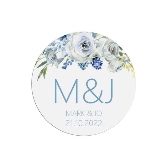 Monogram Initial Wedding Stickers - Blue Floral