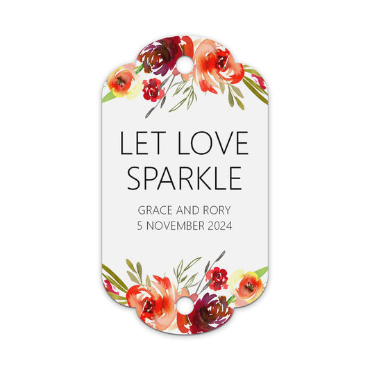 Wedding Favour Gift Tags, Sparkler Gift Tags, Red Floral Design Personalised and Printed