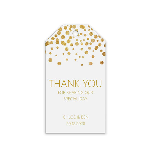 Thank You For Sharing Our Special Day Wedding Gift Tags, Gold Effect Personalised, Packs Of 10