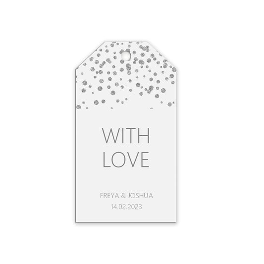 With Love Wedding Gift Tags, Silver Effect Personalised Pack Of 10