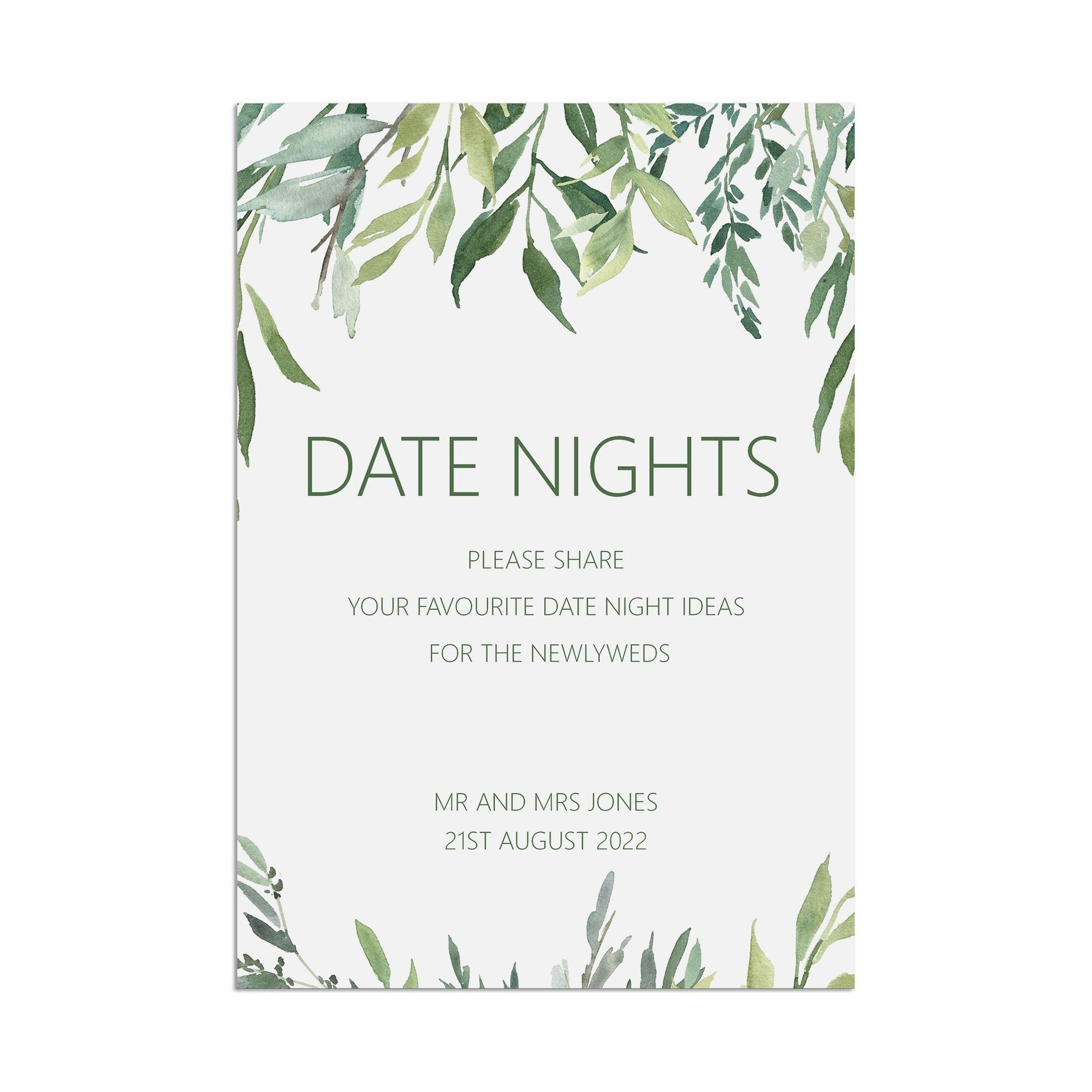 Wedding Sign - Date Nights - Personalised & Printed A5, A4 Or A3