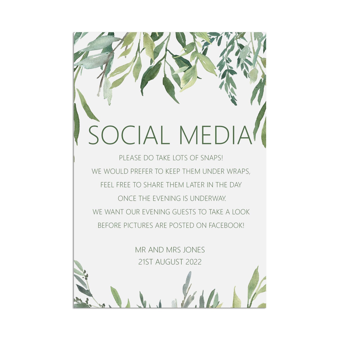 Social Media Photos Wedding Sign - Greenery
