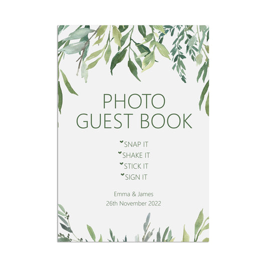 Wedding Sign - Greenery Photo Guest Book - Personalised & Printed A5, A4 Or A3