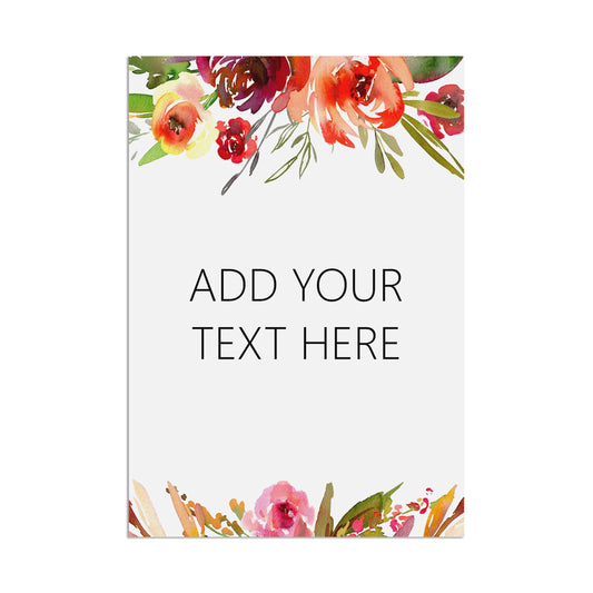 Wedding Sign - Red Floral Custom Text - Personalised & Printed A5, A4, A3