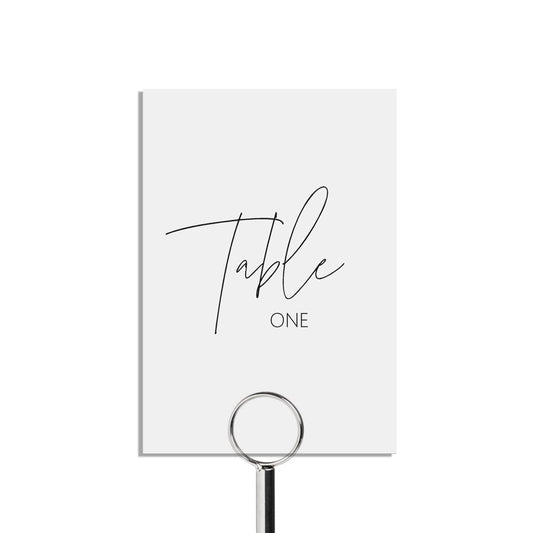 Black & White Table Number Cards - Numbers 1-15 & Top Table