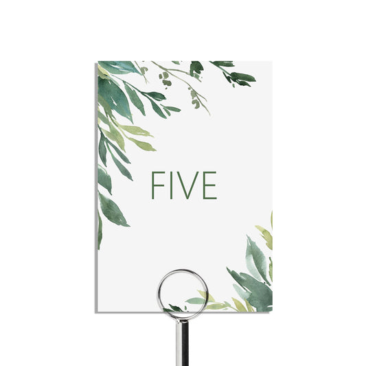 Table Number Cards - Numbers 1-15 & Top Table - Greenery