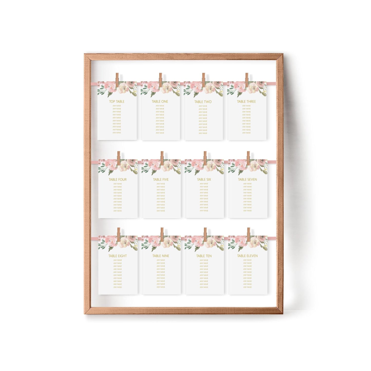 Hanging Table Plan Cards - Blush Floral