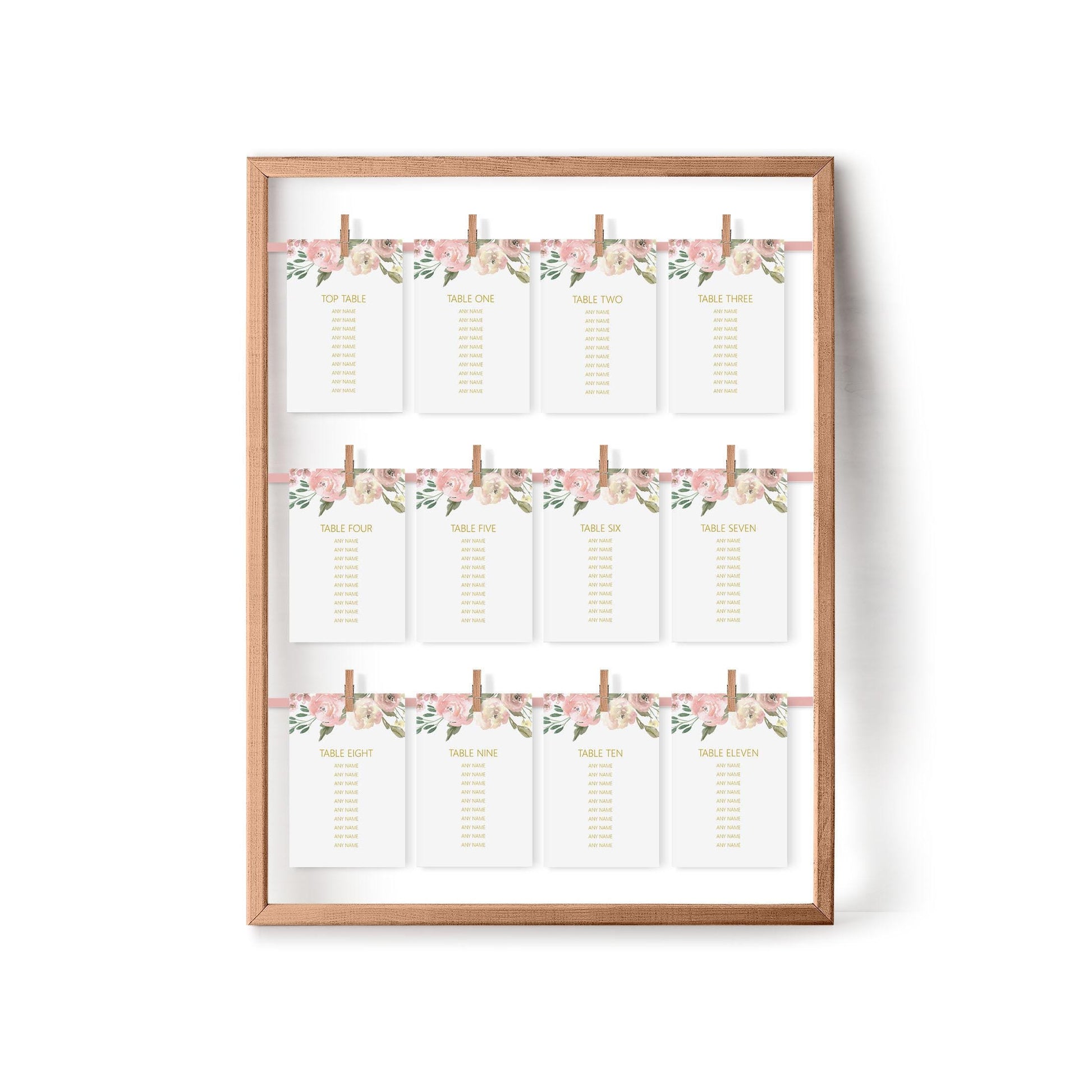Hanging Table Plan Cards - Blush Floral