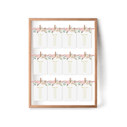 Hanging Table Plan Cards - Blush Floral