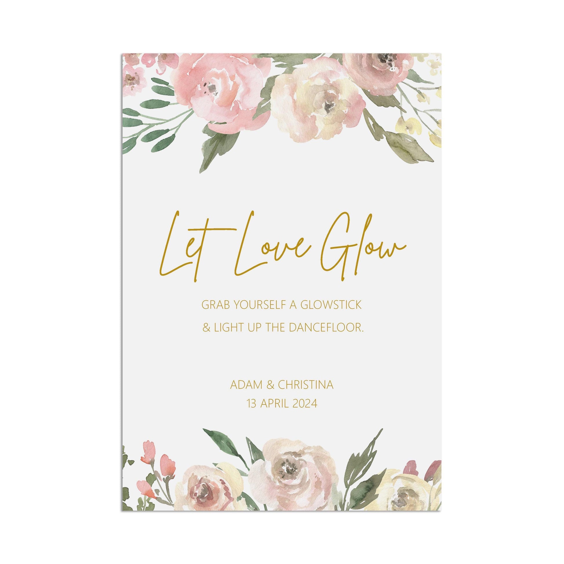 Let Love Glow Wedding Sign - Blush Floral