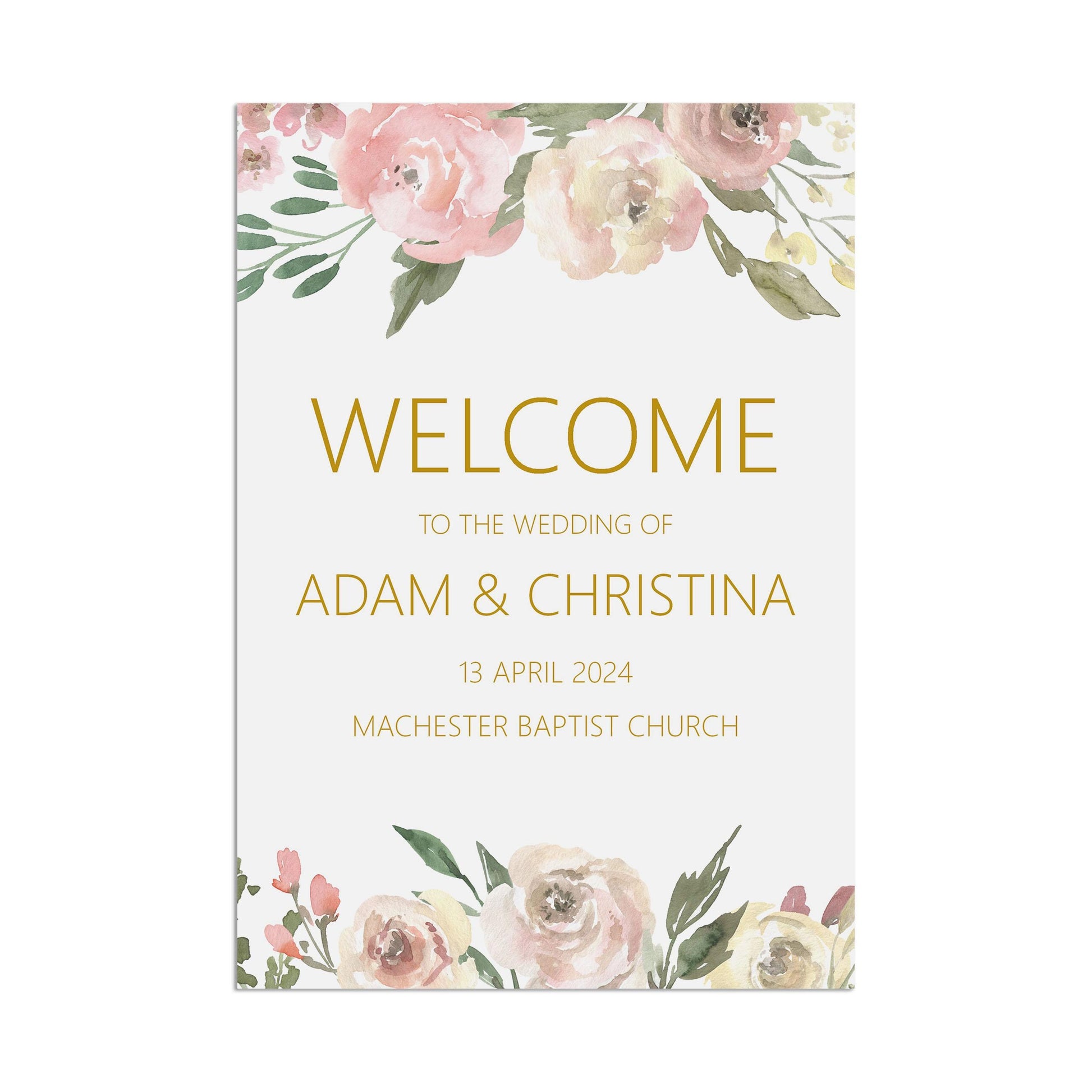 Welcome To The Wedding Of Potrait Sign - Blush Floral