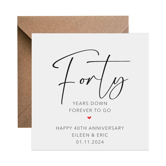 40th Anniversary Card - Personalised Forty Years Down Forever To Go - PMPrinted