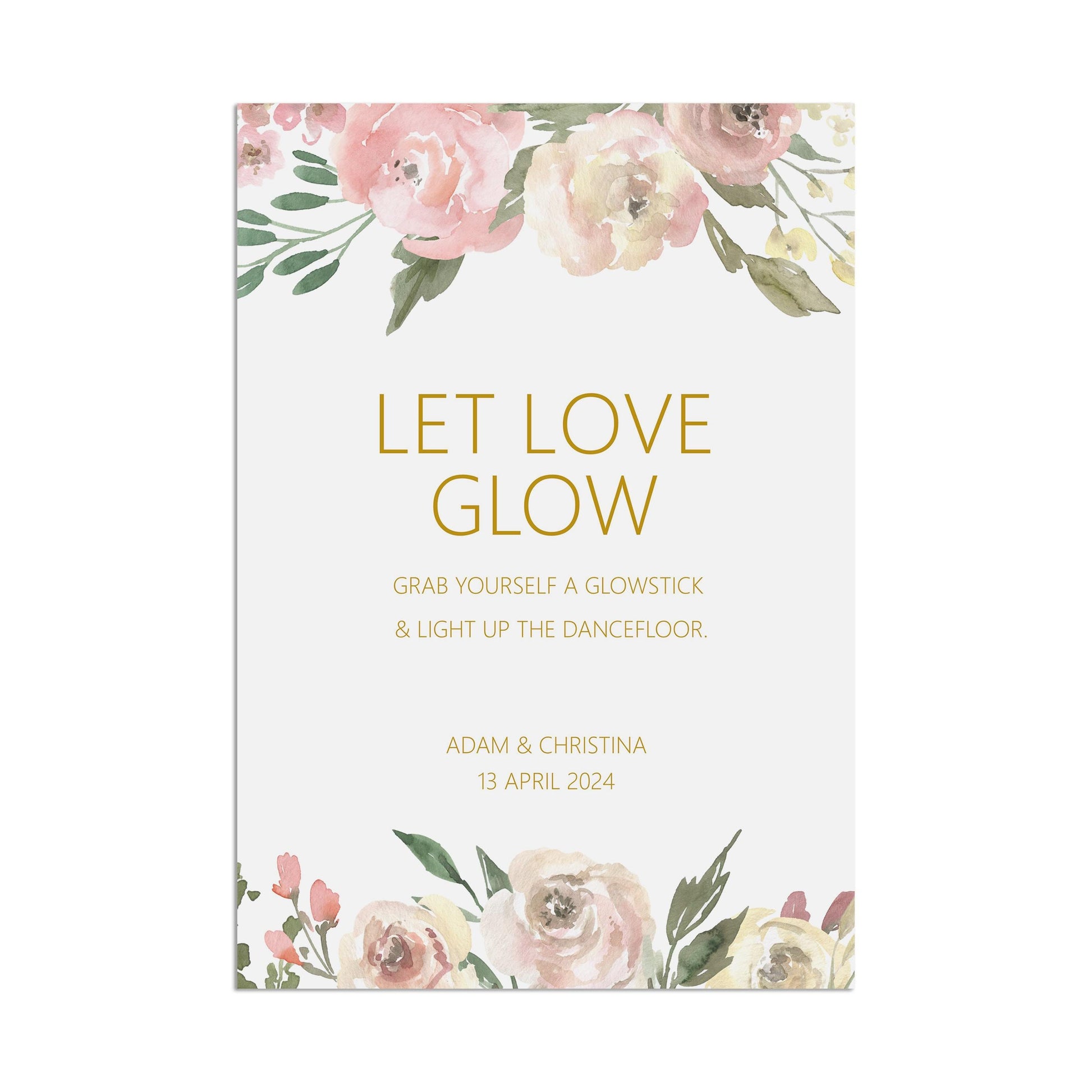 Let Love Glow Wedding Sign - Blush Floral