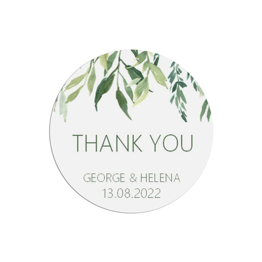 Thank You Wedding Stickers - Greenery