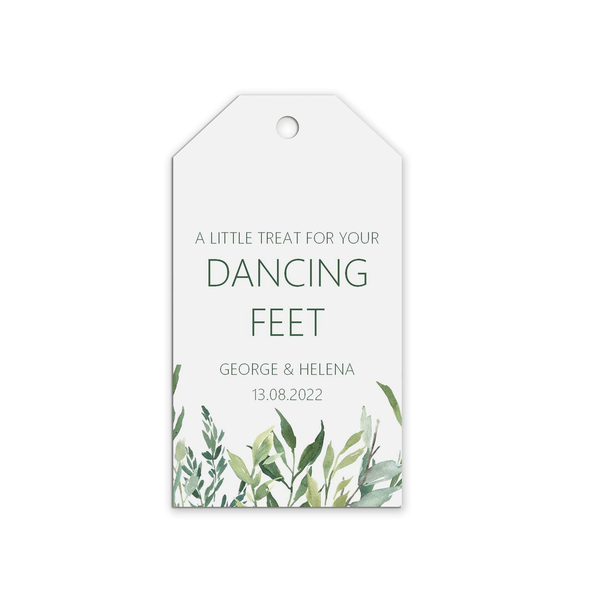 Wedding Favour Gift Tags, Dancing Feet Flip Flop Tags, Greenery Design Personalised and Printed