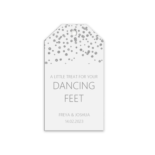 Dancing Feet Flip Flop Wedding Favour Gift Tags - Silver Confetti