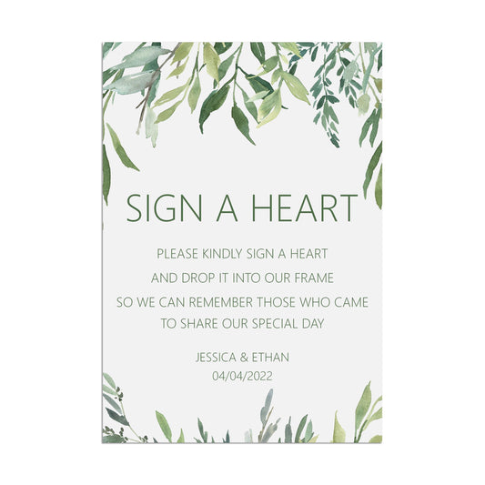 Sign A Heart Wedding Sign - Greenery