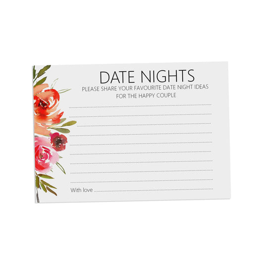 Wedding Date Night Advice Cards - Red Floral A6 Cards