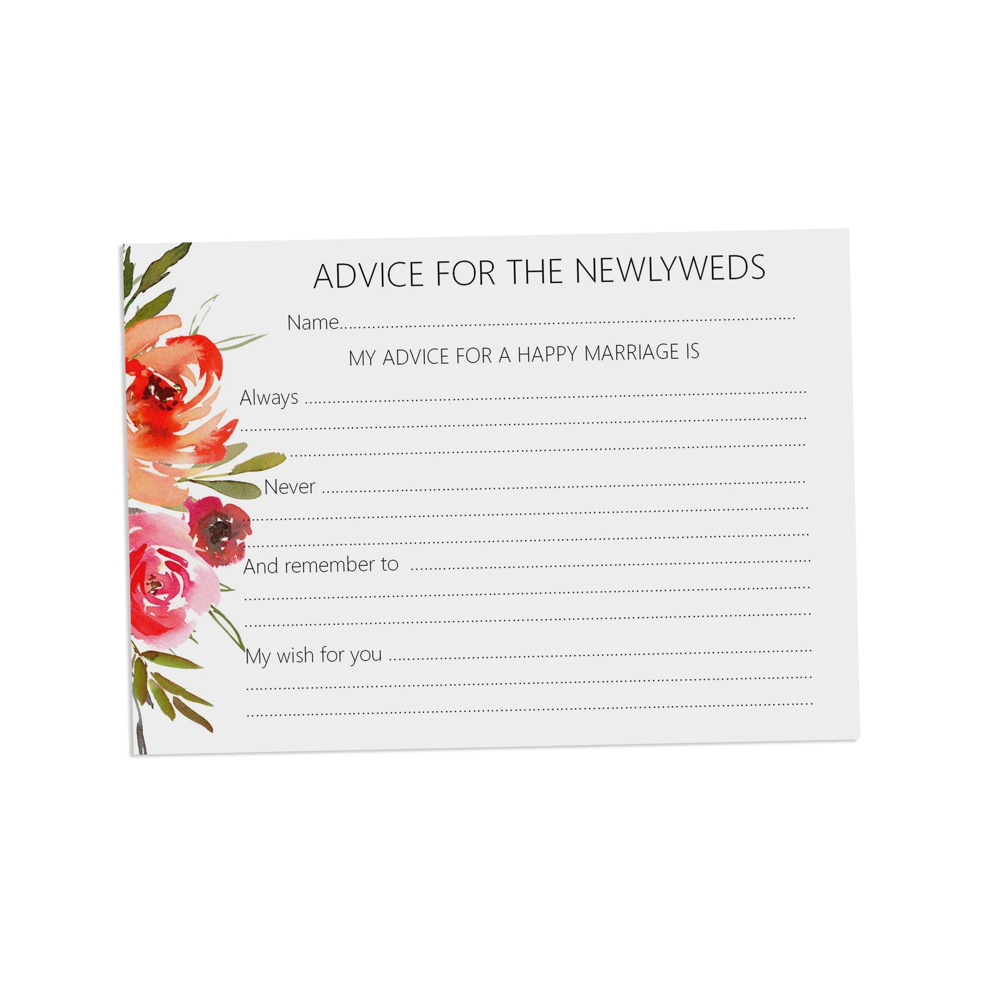 Wedding Advice Cards For Newlyweds - Red Floral A6 Cards