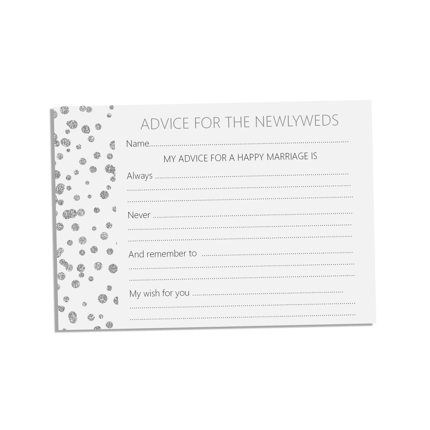 Silver Confetti Wedding Advice Cards - Pack Of 25