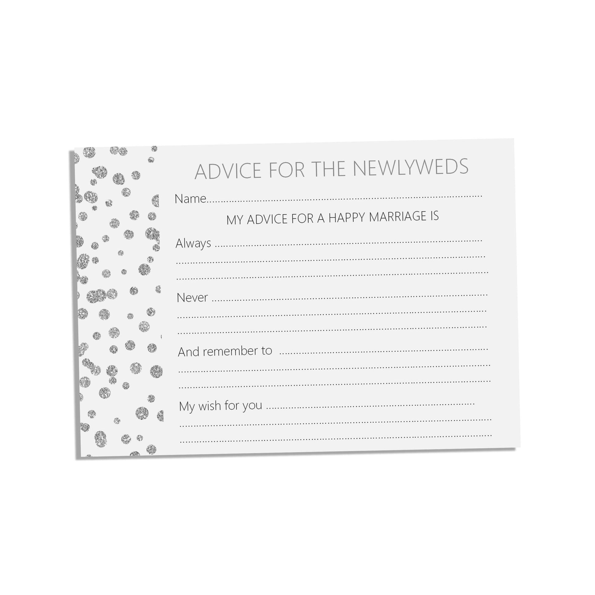 Silver Confetti Wedding Advice Cards - Pack Of 25
