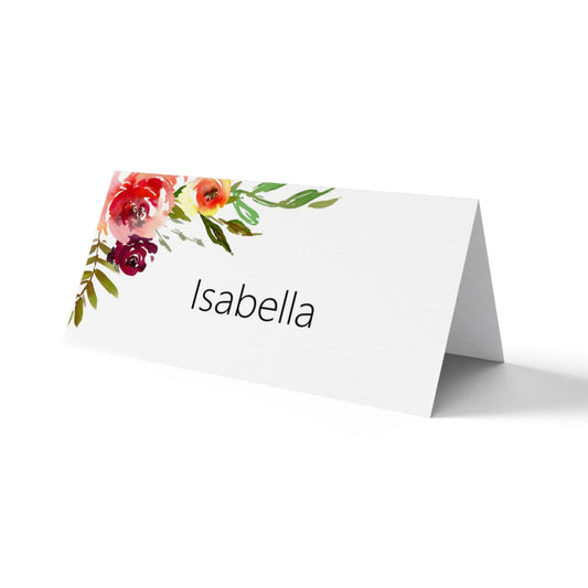 Red Floral Printed Place Cards for Weddings & Parties - Personalised Escort Cards