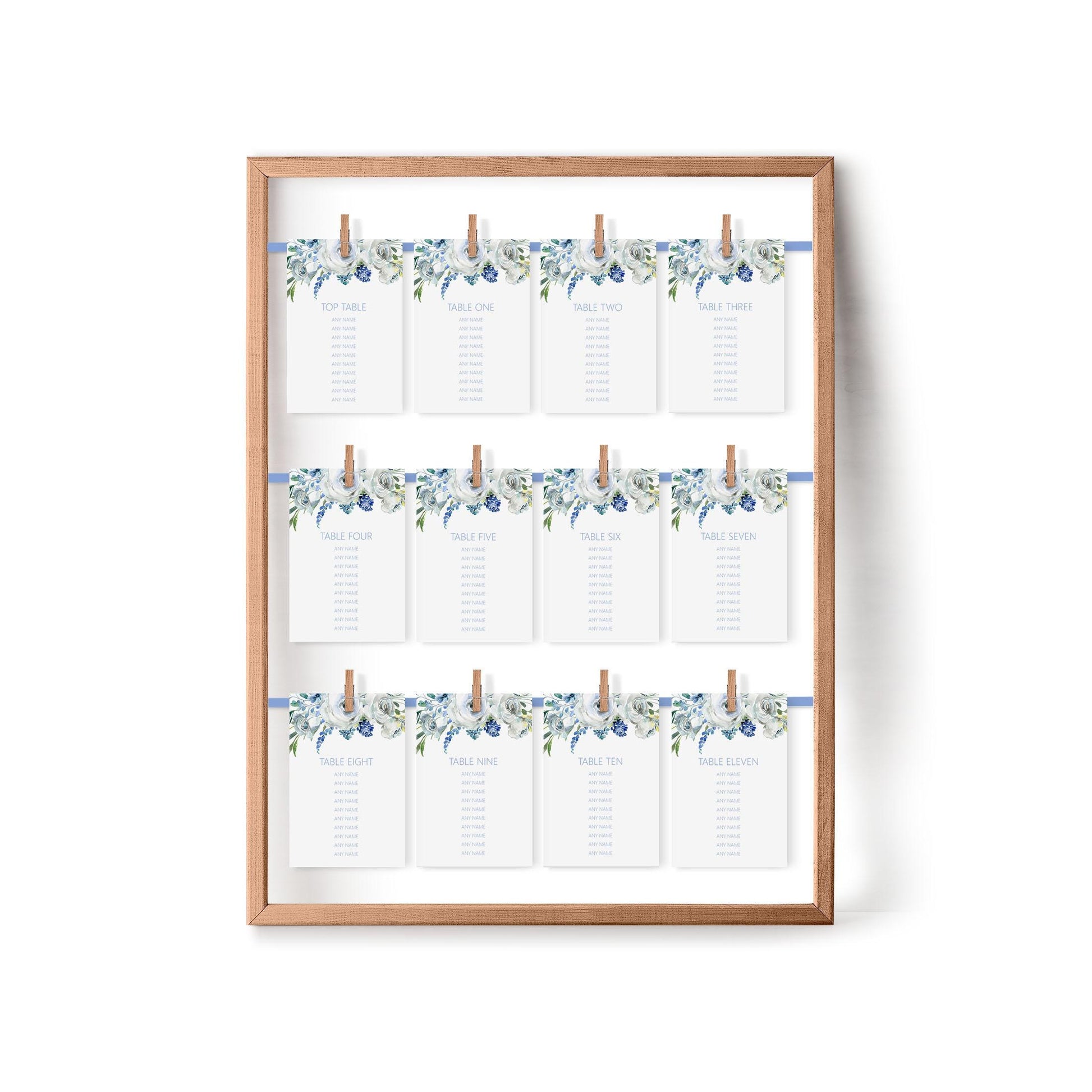 Hanging Table Plan Cards - Blue Floral