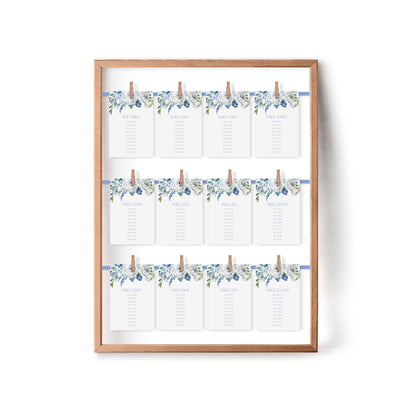 Hanging Table Plan Cards - Blue Floral
