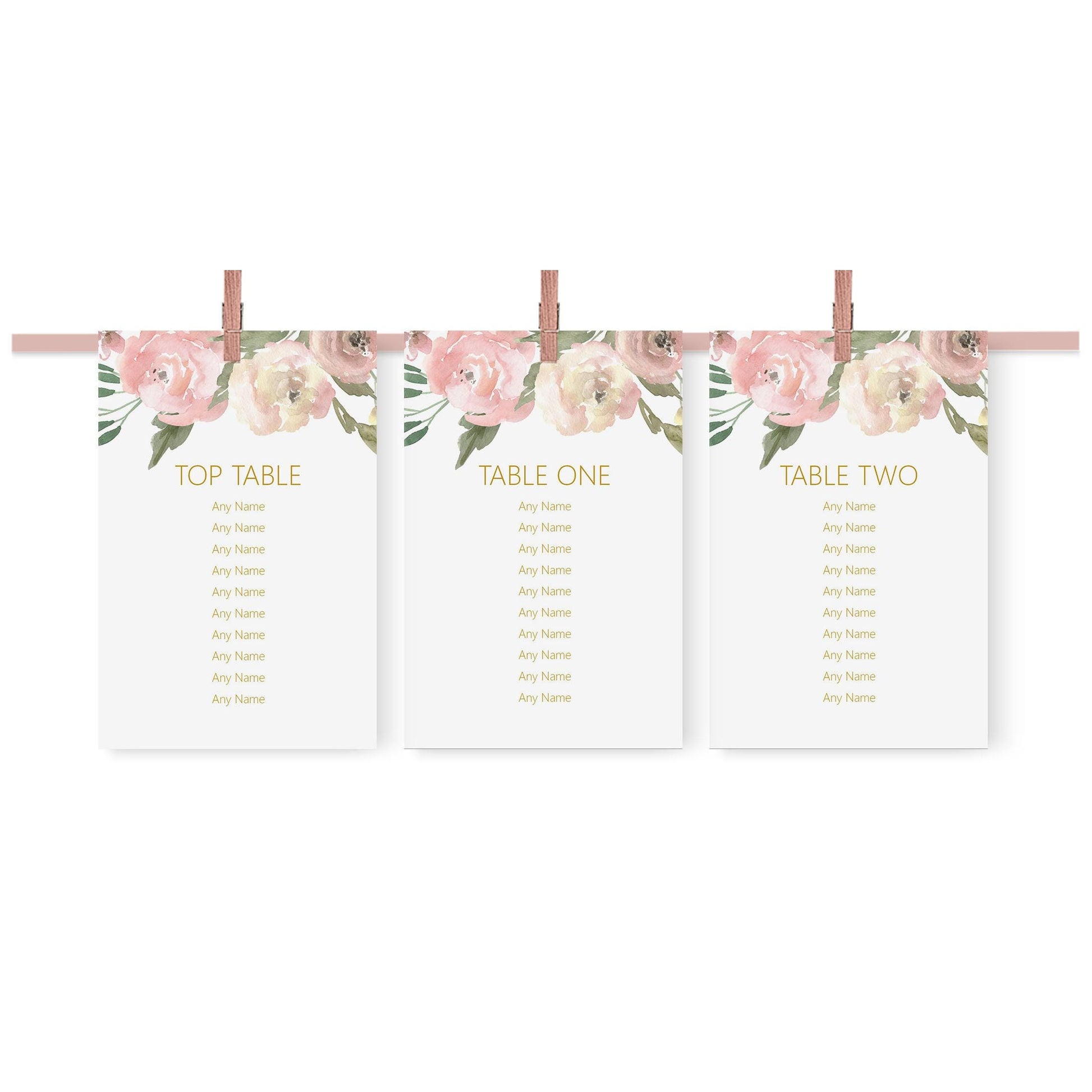 Hanging Table Plan Cards - Blush Floral