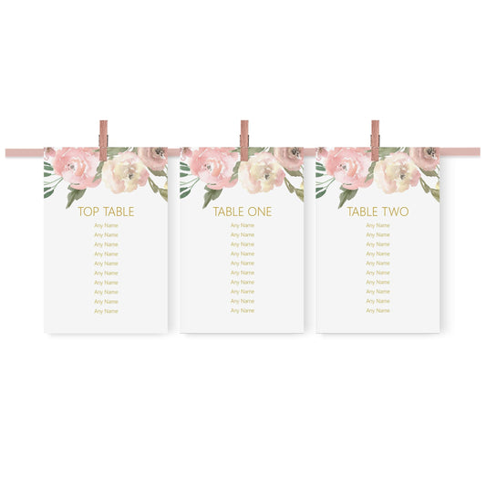 Hanging Table Plan Cards - Blush Floral