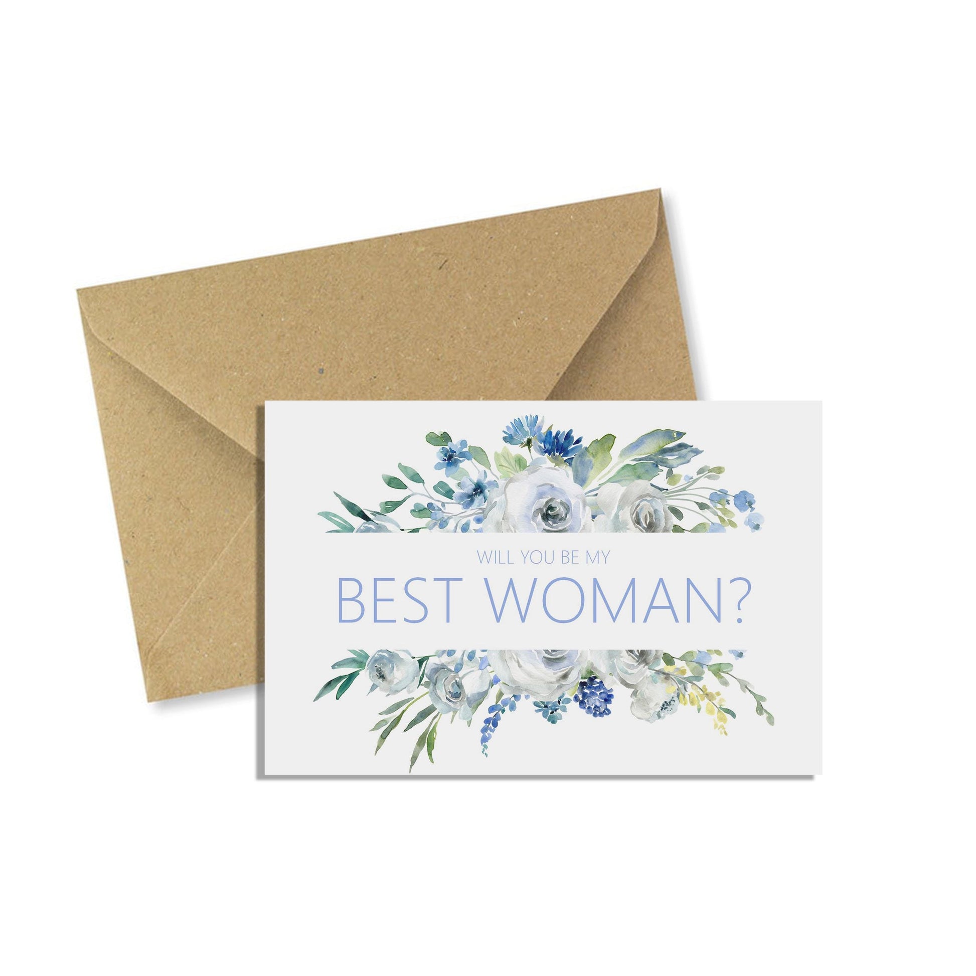 Will You Be My Best Woman? Wedding Proposal Card - Blue Floral