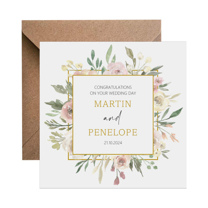 Personalised Wedding Day Card - Personalised With Names & Wedding Date, Blush Floral Design - PMPrinted