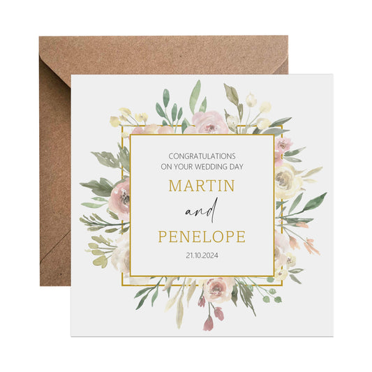 Personalised Wedding Day Card - Personalised With Names & Wedding Date, Blush Floral Design - PMPrinted