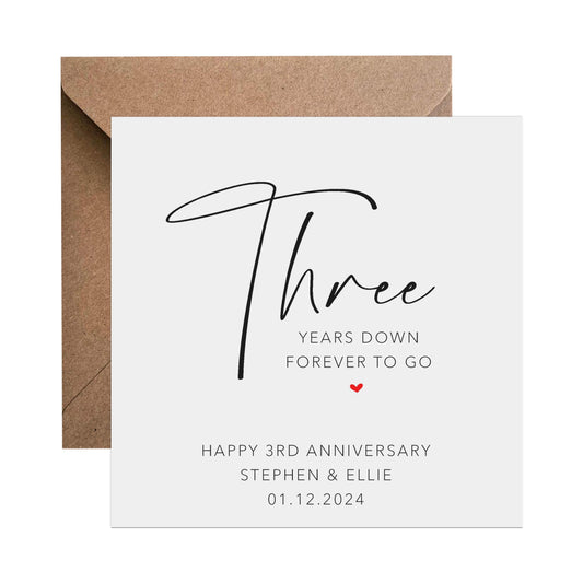3rd Anniversary Card - Three Years Down Forever To Go - PMPrinted