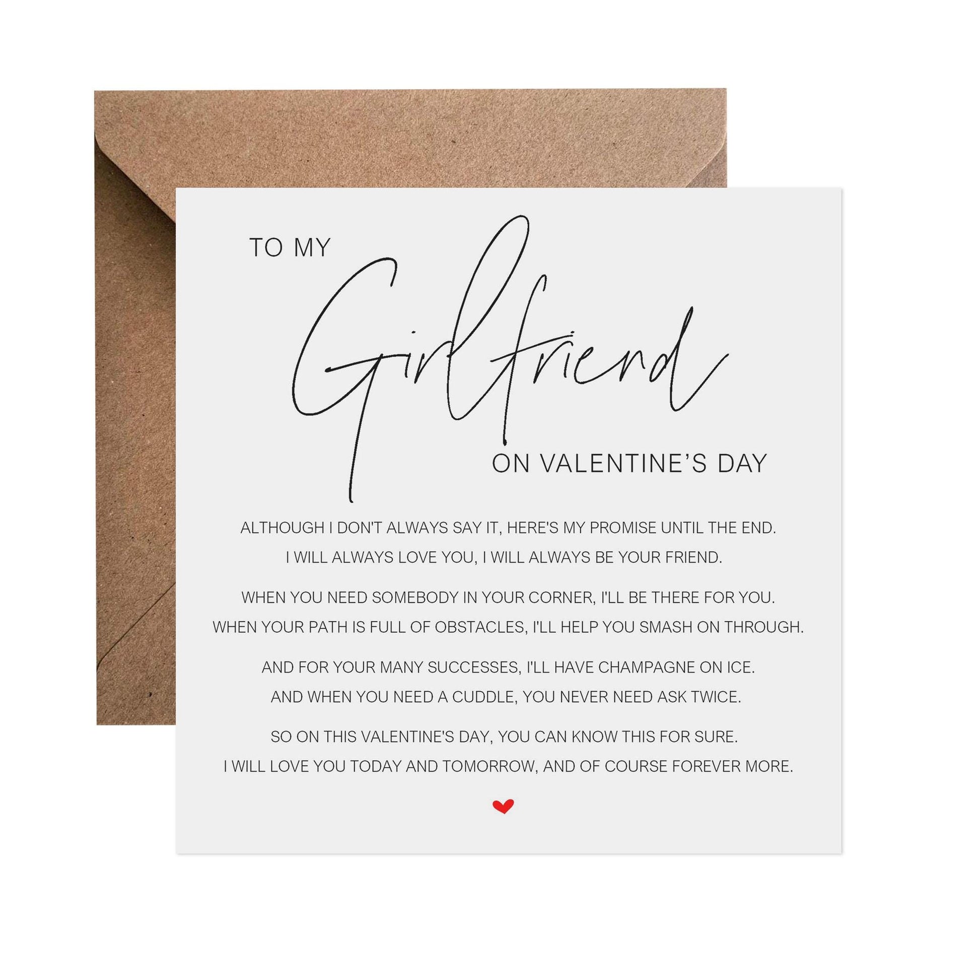 Girlfriend Valentine's day Card, Elegant Poem Card, My Valentine's Promise - PMPrinted