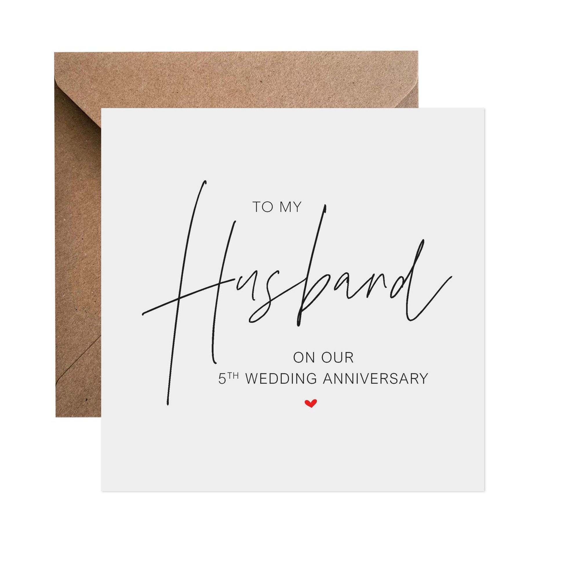 Husband 5th Anniversary Card, To My Husband On Our Fifth Anniversary Card, Simple Elegant Anniversary Card - PMPrinted