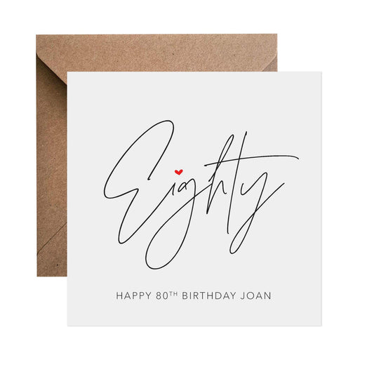 80th Birthday Card, Personalised Simple Elegant Eighty Card - PMPrinted