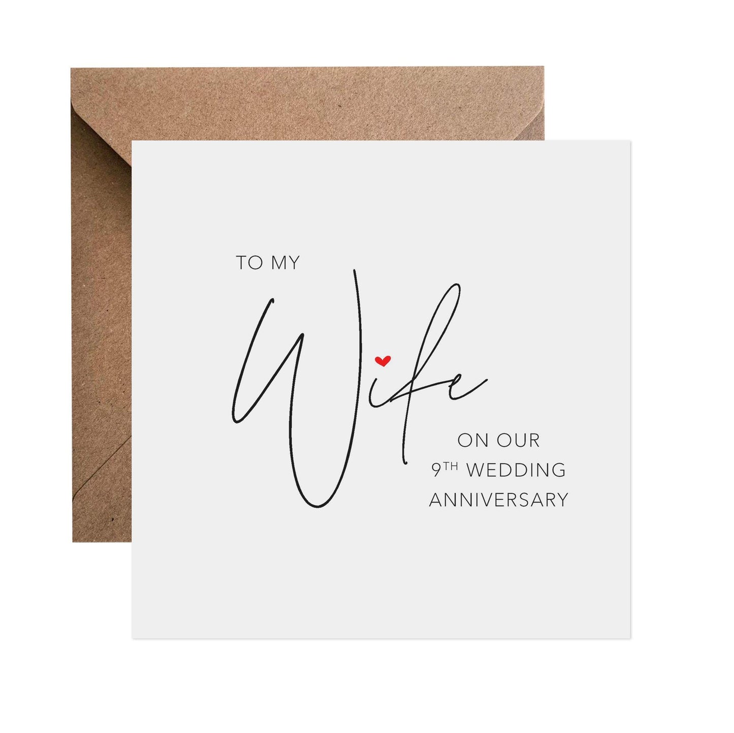 Wife 9th Anniversary Card, To My Wife On Our Ninth Anniversary, Simple Elegant Anniversary Card - PMPrinted