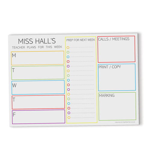 A4 Teacher Weekly Planner Notepad