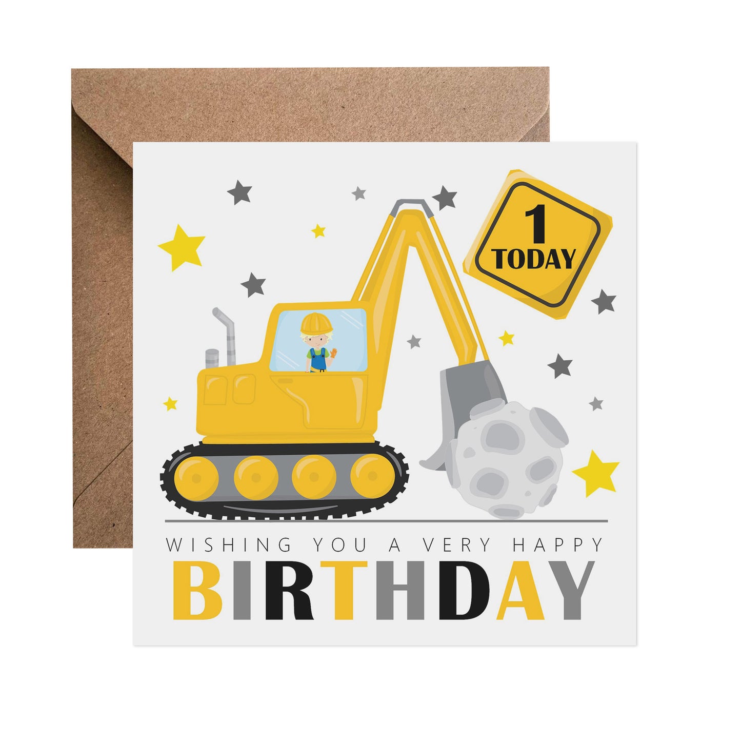 1st Birthday Card - Builder & Digger