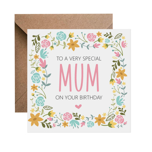 Pink Flower Border Birthday Card - Choose Your Recipient