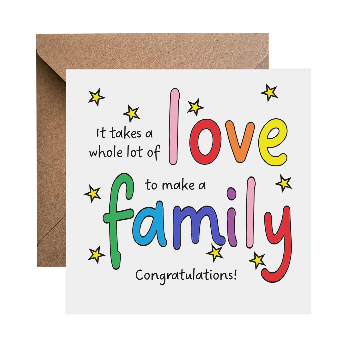 Colourful Love Makes A Family - Adoption Card