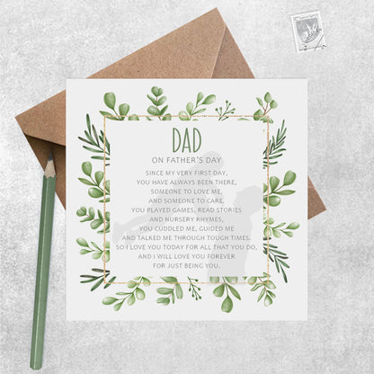 Fathers Day card for Dad. With a greenery border & original sentimental verse by PMPrinted   