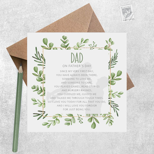 Fathers Day card for Dad. With a greenery border & original sentimental verse by PMPrinted   