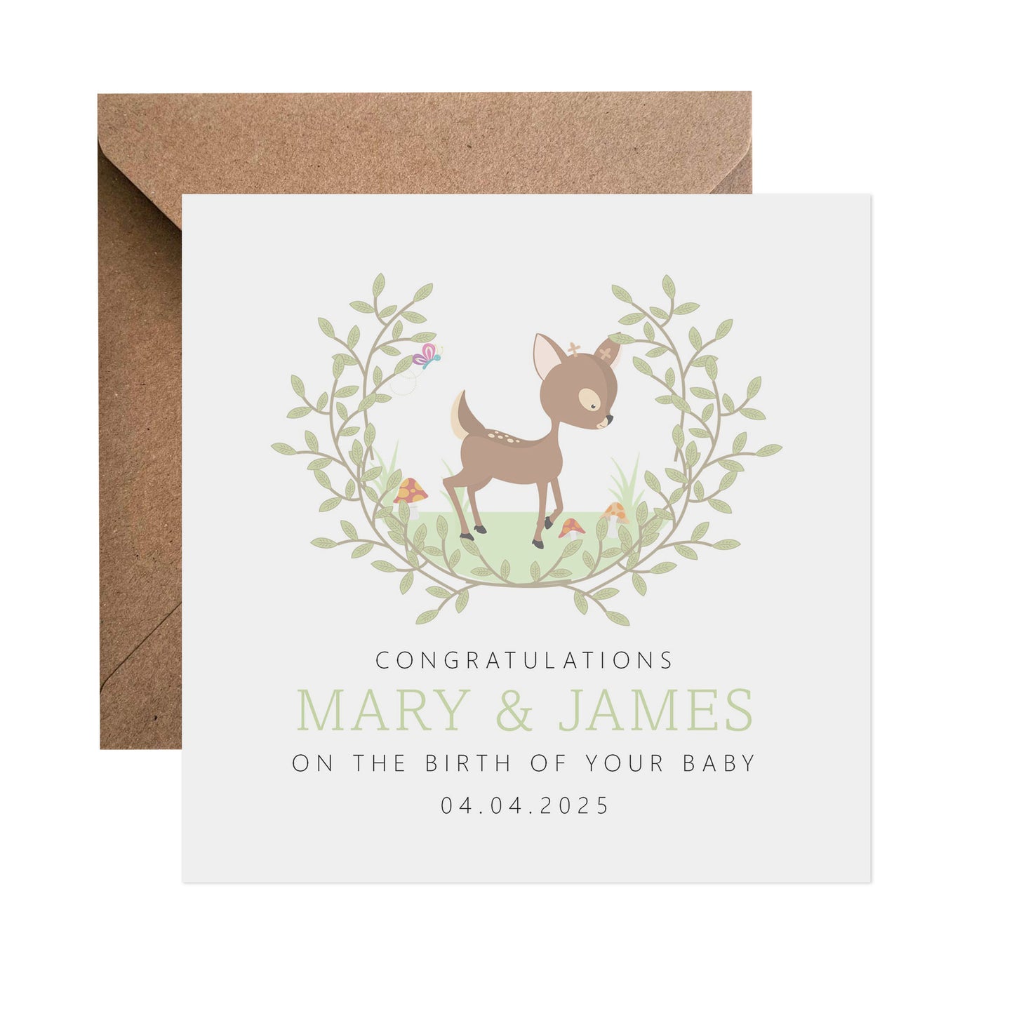 New Baby Personalised Card for Parents - Deer