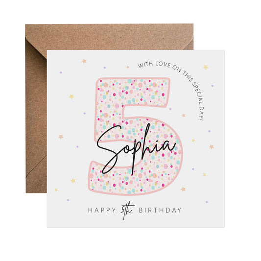 5th Birthday Card - Personalised Pink Pastel